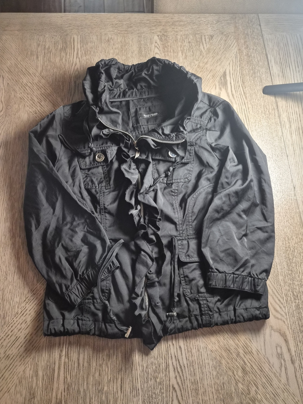 White House Black Market Black Ruffled Hooded Anorak Jacket